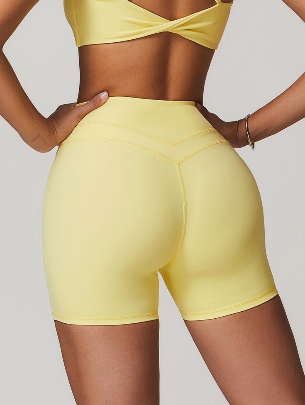 High-Waist Yellow Women’s Active Shorts